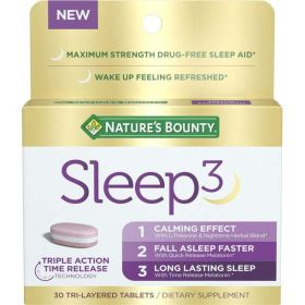 Nature's Bounty Sleep3 Melatonin;  Maximum Strength Drug Free Sleep Aid;  10 mg;  30 Count